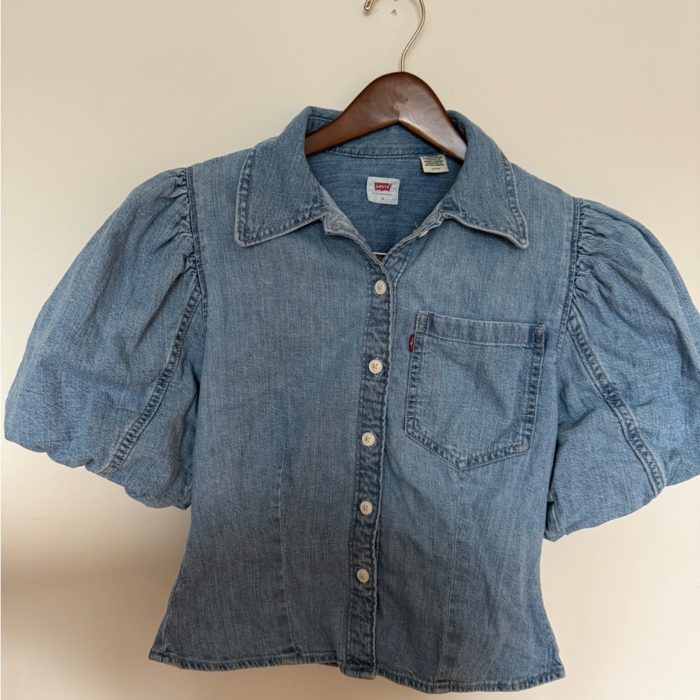 Levi’s Blue Denim Short Puff Sleeve Roxy Button Up